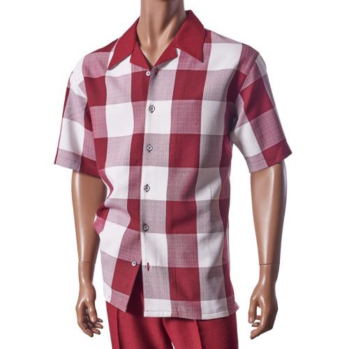 Giorgio Inserti Burgundy / White Modern Checker Design Short Sleeve Outfit 733