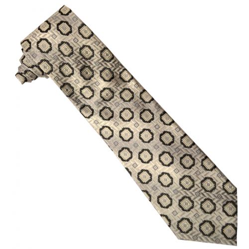 Stacy Adams Collection SA133 Silver Grey / Black Geometric Diagonal Design 100% Woven Silk Necktie/Hanky Set