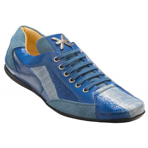 David X "Legui" Blue-Light Blue All-Over Genuine Ostrich Leg Sneakers