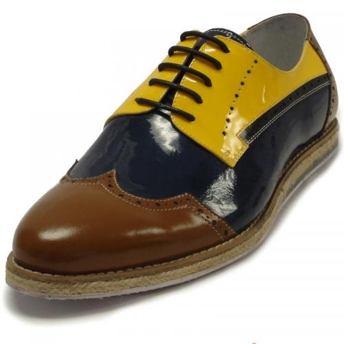 Encore By Fiesso Brown / Blue / Yellow Genuine Leather Shoes FI9029