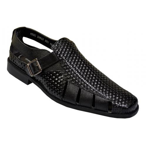 Stacy Adams "Solera" Black Lizard Print / Woven Genuine Leather Sandals 24940-001