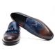 Paul Parkman KT44BN Dark Brown & Navy Genuine Calfskin With Kiltie Tassel Loafer Shoes