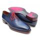 Paul Parkman 044CR Navy Blue Genuine Leather Hand-Painted Oxford Shoes