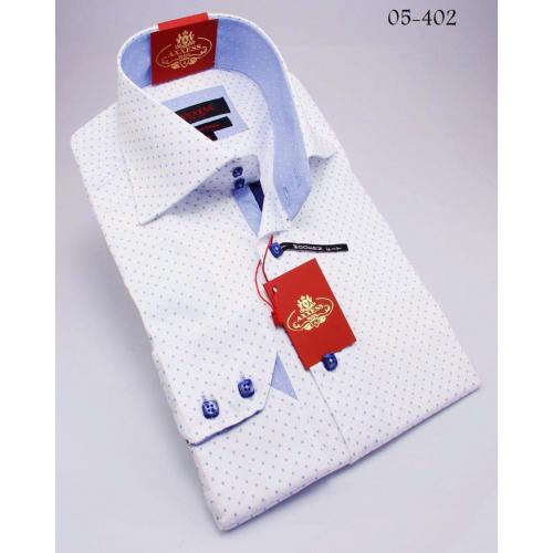 Axxess White / Blue Handpick Stitching 100% Cotton Dress Shirt 05-402