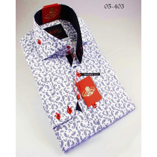 Axxess White / Blue Handpick Stitching 100% Cotton Dress Shirt 05-403