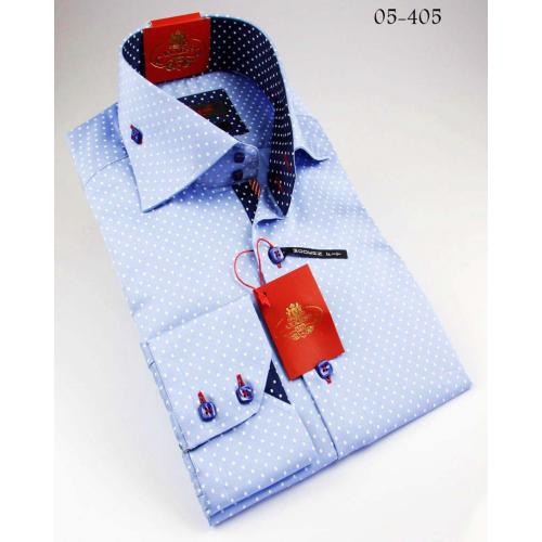 Axxess Blue / Navy Handpick Stitching 100% Cotton Dress Shirt 05-405