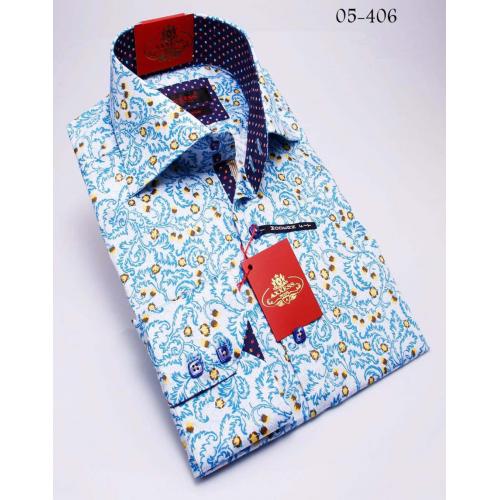 Axxess Blue / Navy Handpick Stitching 100% Cotton Dress Shirt 05-406