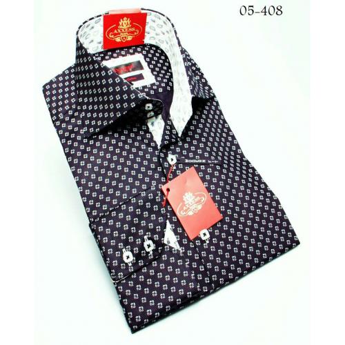 Axxess Black / White Handpick Stitching 100% Cotton Dress Shirt 05-408