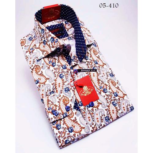Axxess Blue / Brown Handpick Stitching 100% Cotton Dress Shirt 05-410