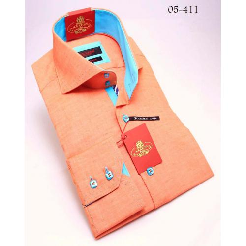 Axxess Peach / Blue Handpick Stitching 100% Cotton Dress Shirt 05-411