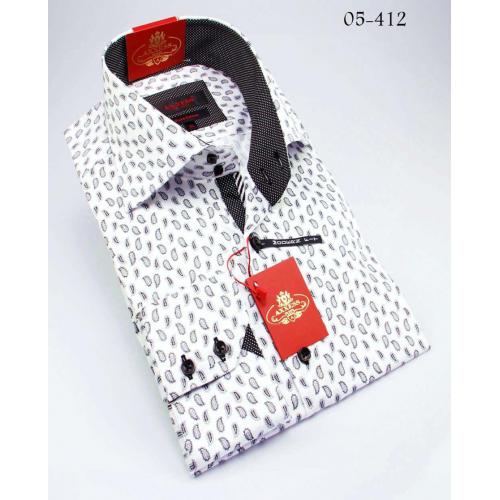 Axxess White / Black Dising Handpick Stitching 100% Cotton Dress Shirt 05-412