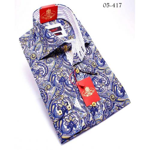 Axxess Blue / Beige Handpick Stitching 100% Cotton Dress Shirt 05-417