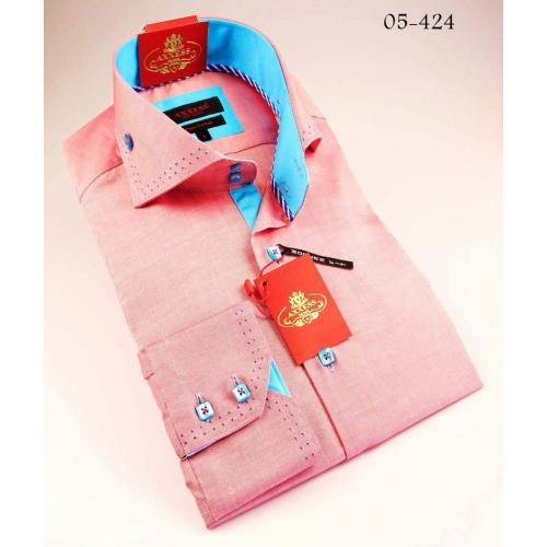 Axxess Pink / Blue Handpick Stitching 100% Cotton Dress Shirt 05-424