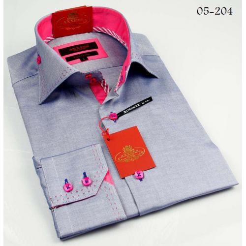 Axxess Blue / Pink Handpick Stitching 100% Cotton Dress Shirt 05-204