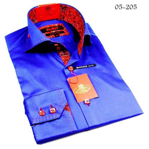 Axxess Navy Blue / Red Handpick Stitching 100% Cotton Dress Shirt 05-205