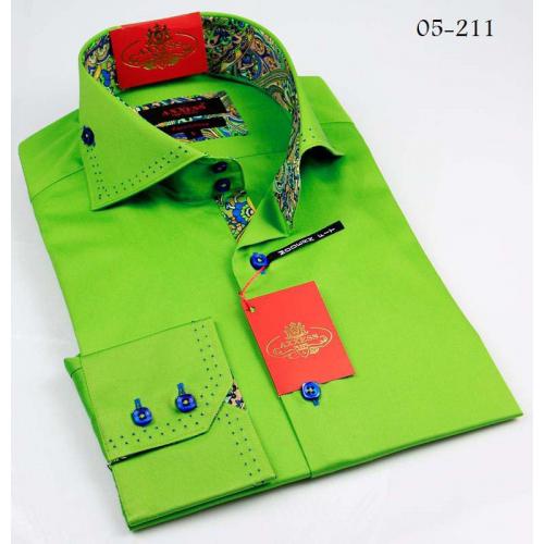 Axxess Green / Blue Handpick Stitching 100% Cotton Dress Shirt 05-211