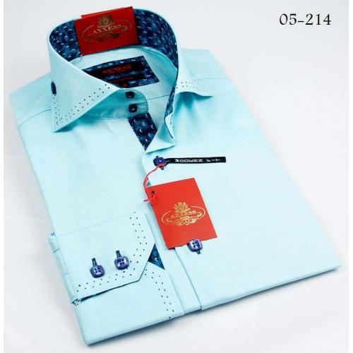 Axxess Blue / Navy Handpick Stitching 100% Cotton Dress Shirt 05-214