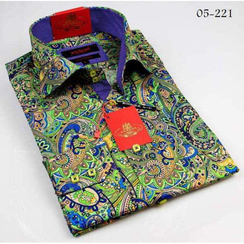 Axxess Green / Blue Handpick Stitching 100% Cotton Dress Shirt 05-221