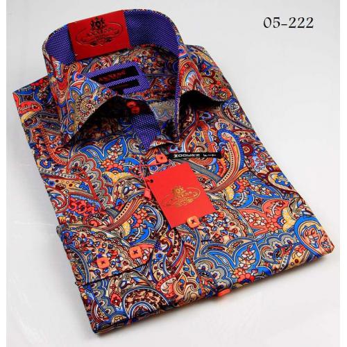Axxess Beige / Blue Handpick Stitching 100% Cotton Dress Shirt 05-222
