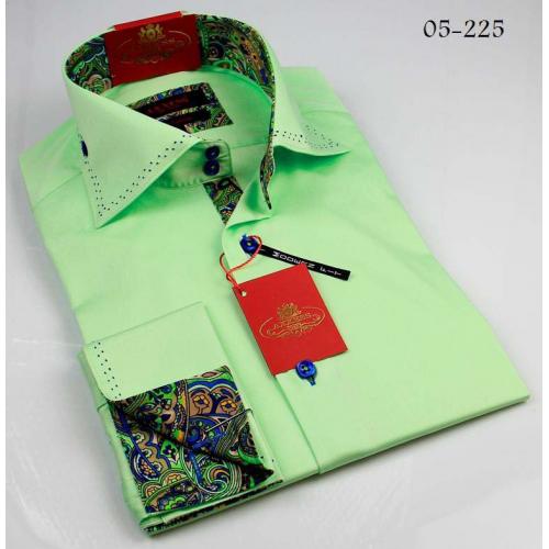 Axxess Green / Blue Handpick Stitching 100% Cotton Dress Shirt 05-225