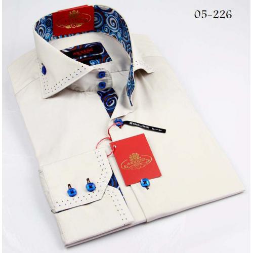 Axxess White / Blue Handpick Stitching 100% Cotton Dress Shirt 05-226