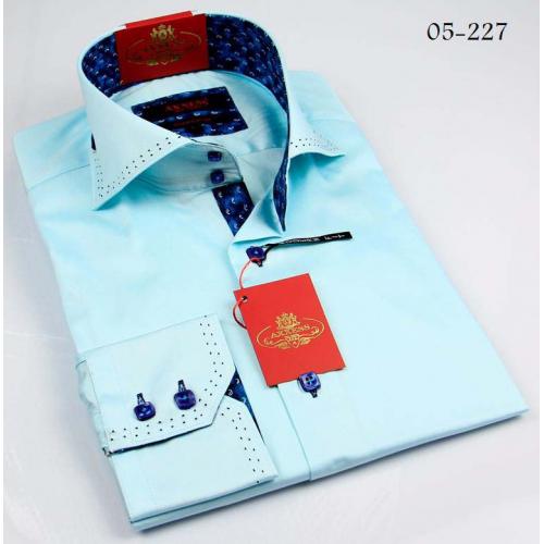 Axxess Blue / Navy Handpick Stitching 100% Cotton Dress Shirt 05-227