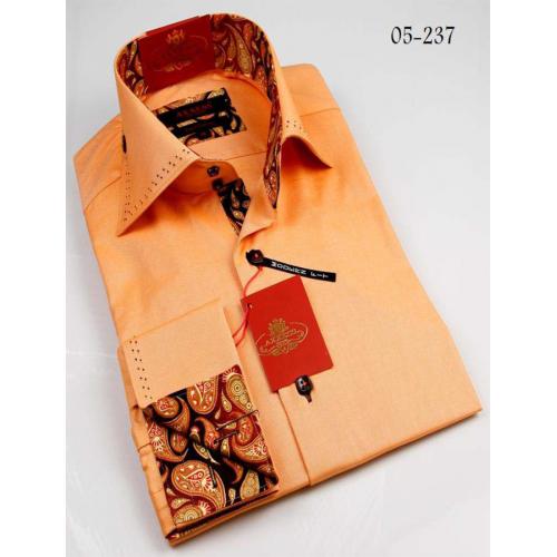 Axxess Orange / Black Handpick Stitching 100% Cotton Dress Shirt 05-237
