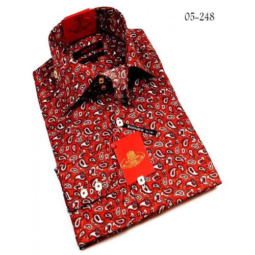 Axxess Rust Multi Square Handpick Stitching 100% Cotton Dress Shirt 05-248