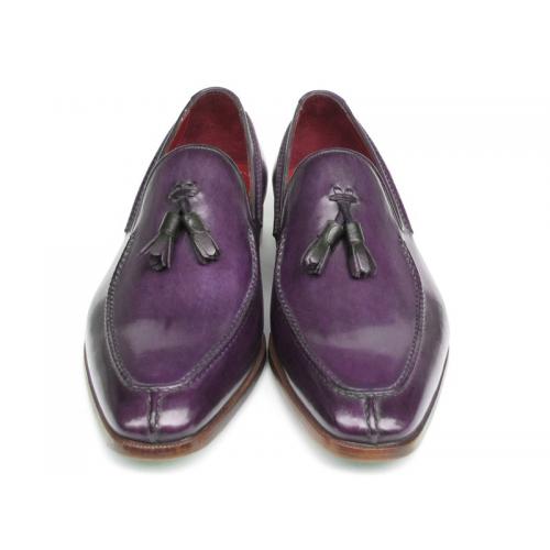Paul Parkman 083 Purple Genuine Leather Hand-Painted Loafer Shoes With Tassel