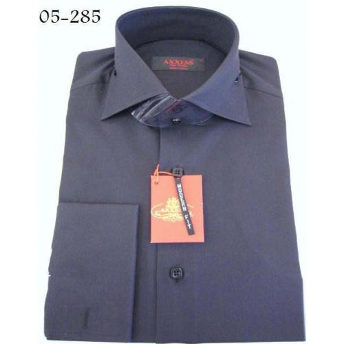 Axxess Italian Black Handpick Stitching 100% Cotton Dress Shirt 05-285