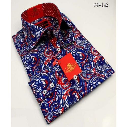 Axxess Blue / Red Handpick Stitching 100% Cotton Dress Shirt 04-142