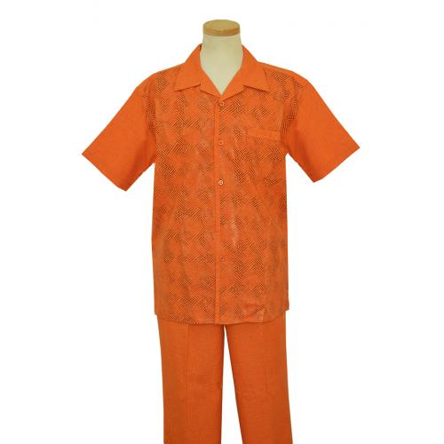 Pronti Orange / Metallic Gold Dashed / Dot Design Microfiber 2 Piece Short Sleeve Outfit SP6160