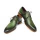 Paul Parkman 059 Green Genuine Leather Hand-Painted Derby Shoes