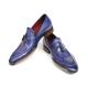 Paul Parkman 082 Blue / Purple Genuine Leather Side Handsewn Tassel Loafer Shoes