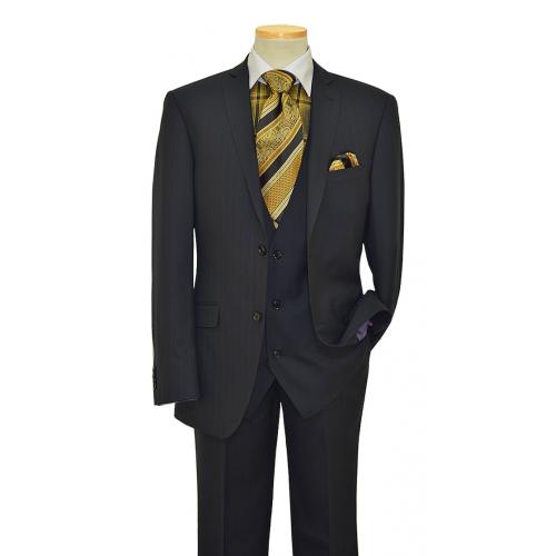 Zak by Extrema Black With Shadow Pinstripes Super 150's Vested Wool Suit 31117/4-1