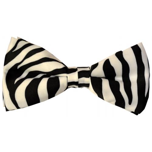 Classico Italiano Black / White Design 100% Silk Bow Tie / Hanky Set BT053