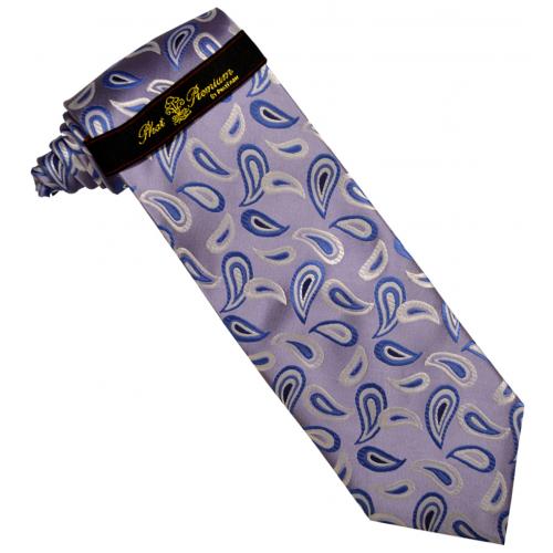 Phat Farm Collection PF002 Lavender / Royal Blue / White Tear Drop Design 100% Woven Silk Necktie/Hanky Set