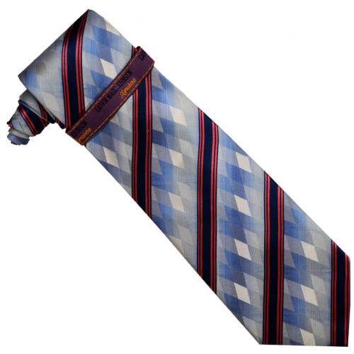 Earvin Magic Johnson Collection EM01 Sky Blue / Mauve Diamond Design 100% Woven Silk Necktie