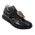 Mauri "Lusso" 8501/1 Black Genuine Alligator Nappa Leather Sneakers With Silver Alligator Head On Laces