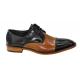 Stacy Adams "Brayden" Tan / Black Polished Genuine Leather Cap-Toe Shoes With Braided Edging 24972-988