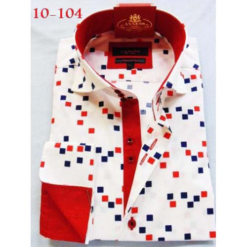 Axxess White / Red / Navy Blue Square 100% Cotton Dress Shirt 10-104 O