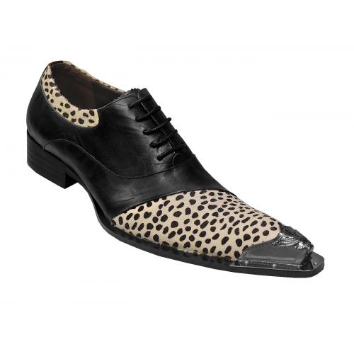 Zota Black / White Leopard Hair Pointed Toe Shoes With Metal Tip G737-4