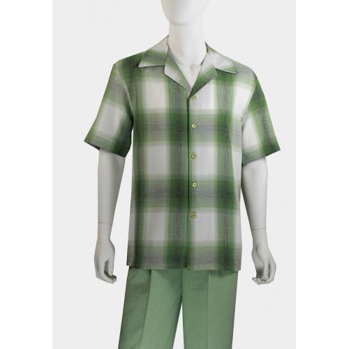 Blue Jazz Emerald Green / White / Black Plaid Short Sleeve 2 Piece Outfit Set 5SHD-1