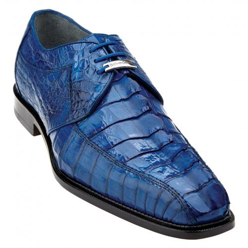Belvedere "Colombo" Ocean Blue Genuine Hornback Crocodile Shoes 1494.