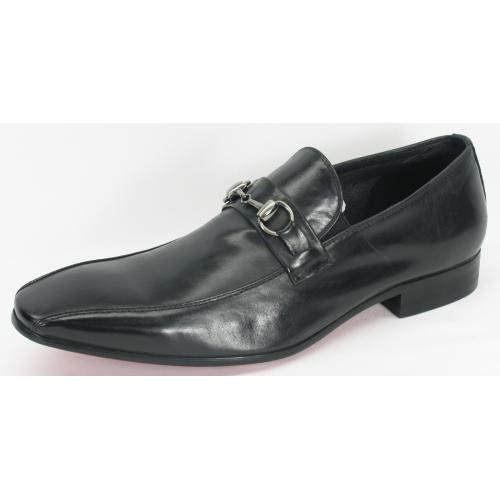 Carrucci Black Genuine Leather Perforation Loafers With Horsebit KS308-08B2.