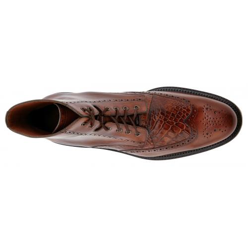 Belvedere "Vito" Antique Almond Genuine Alligator / Antique Italian Leather With Rubber Sole Boots G14