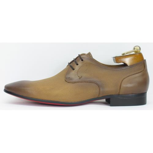Carrucci Tan Genuine Calf Skin Leather Perforation Shoes KS308-05.