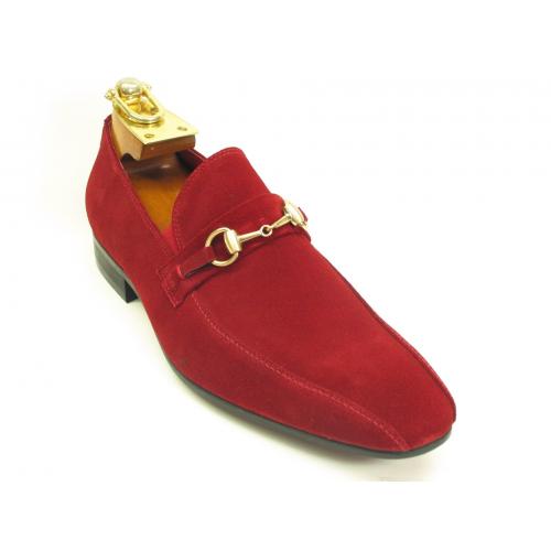 Carrucci Red Genuine Suede Loafers Shoes With Bracelet KS308-08B2.