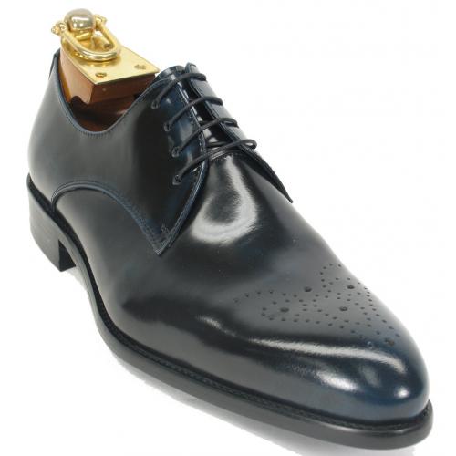 Carrucci Black / Navy Genuine Patent Leather Perforated Oxford Shoes KS479-04.