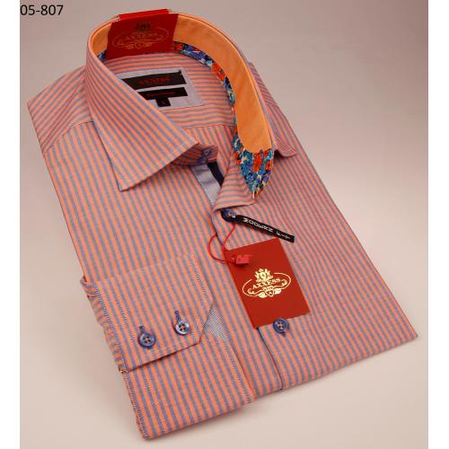 Axxess Orange / Blue Cotton Modern Fit Dress Shirt 05-807